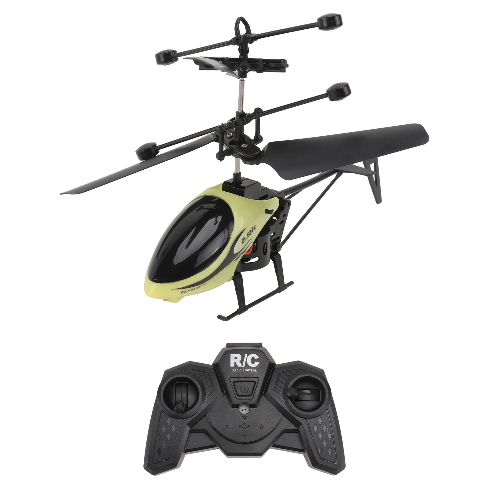 미니 RC 헬리콥터 2채널 노란색 야간 비행 LED 조명 상하좌우 전후진 동축 항공기