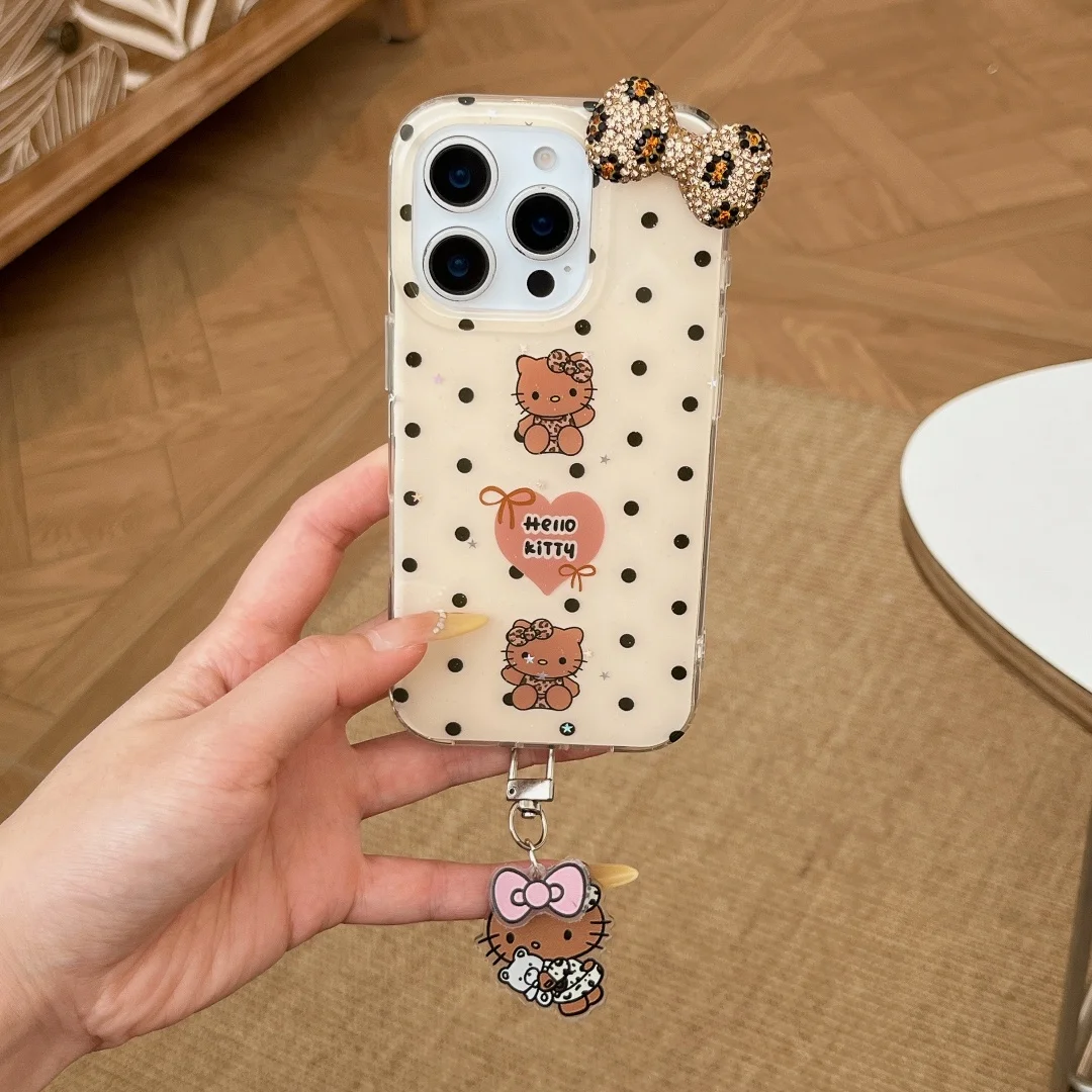 

Cute Korean Ins Polka Dot Cartoon Creative Stereoscopic Bowknot Cat Phone Case For iPhone 16 15 14 13 Pro Max 15 Plus Cover