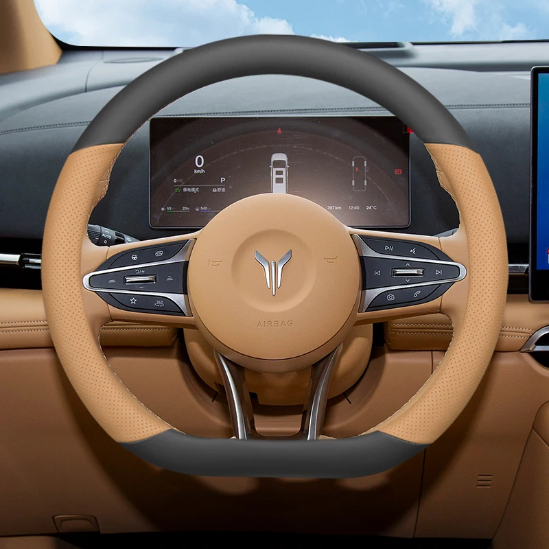 

Nappa Leather Car Anti Slip Ultra Thin Steering Wheel Cover For VOYAH Dream PHEV 2025 Kunpeng Edition Auto Interior Accessories