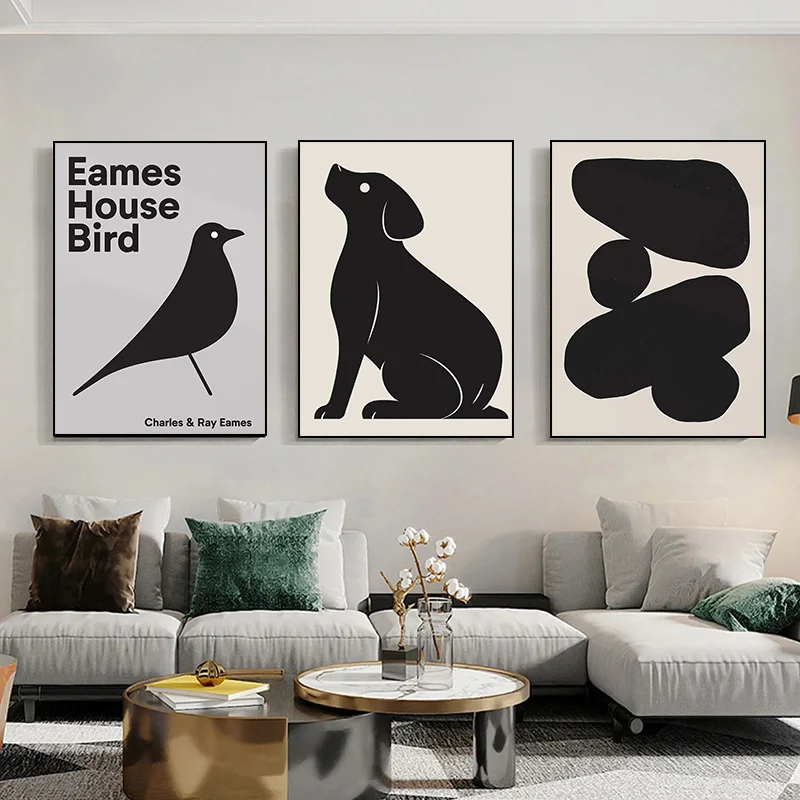 Simple Monochrome Geometric Poster Minimalist Abstract Black and White Print Canvas Wall Art Home Living Room Decor Painting Set