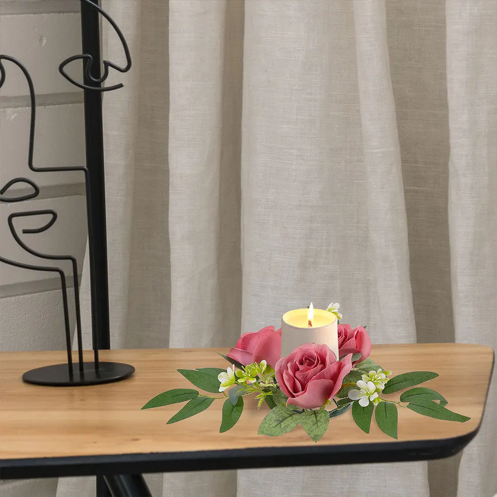 

2Pcs Artificial Rose Ring Realistic Flower Wreath Lightweight for Wedding Table Decoration Artificial Rose Ring