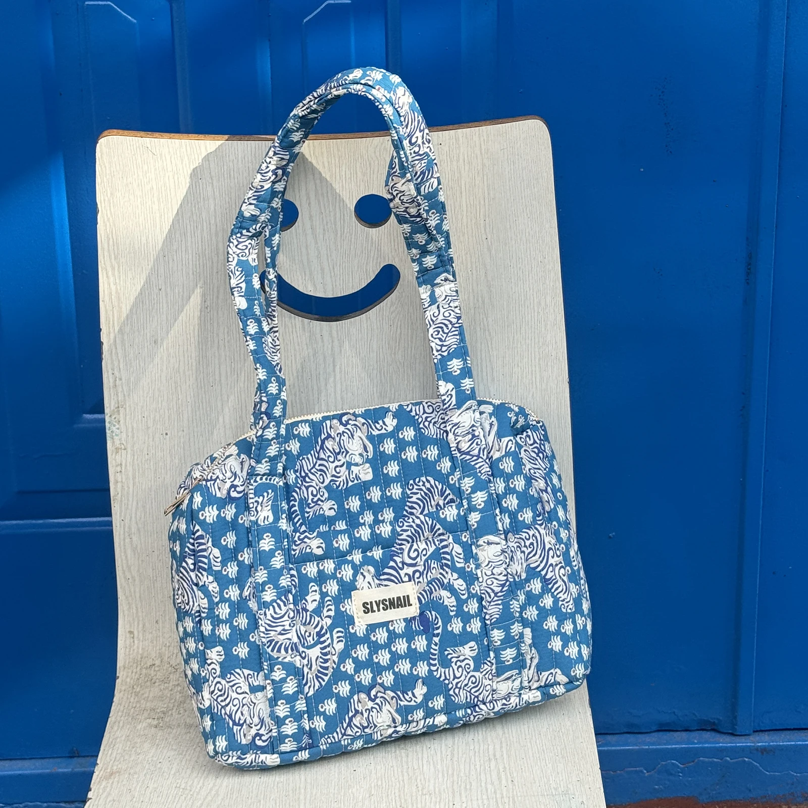 Gesteppte Schultertasche für Damen, Boho-Tigermuster, große Kapazität, Handtasche mit Reißverschluss – Detail 8