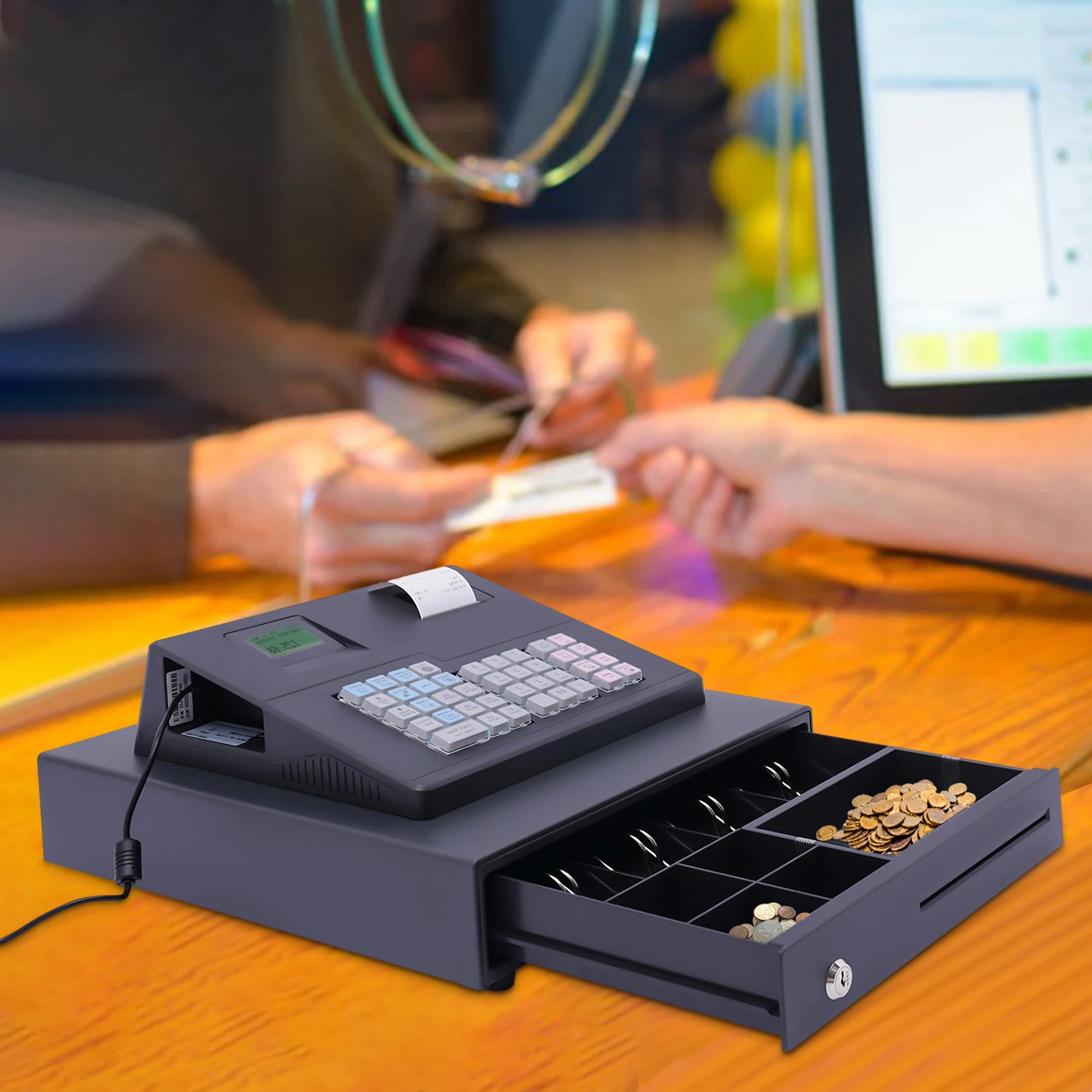 

38 Keys Automatic Cash Register Cash Register 8 Digits Led English Cash Box With Compact Cash