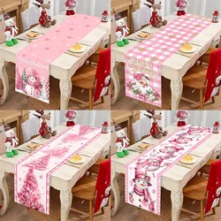 Pink Christmas Table Runner Santa Claus Table Flag Christmas Decorations For Home 2024 Xmas Navidad Gifts New Year Tablecloth