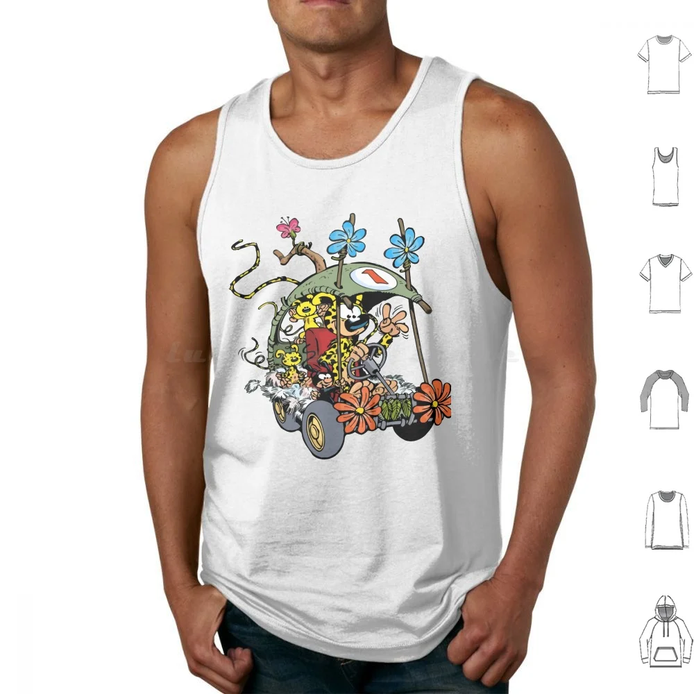 Marsupilami In Car With Family Tank Tops Vest Sleeveless Comic Book Character Yellow André Spirou Belgium France Fantasio Pet