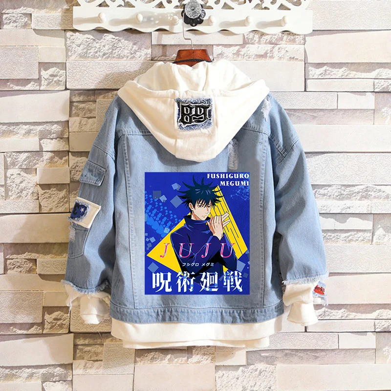 

Jujutsu Kaisen Anime Peripheral Yuji Itadori Fashionable Men's and Women's Plus Size Fake Two-piece Sweater Denim Jacket Gift