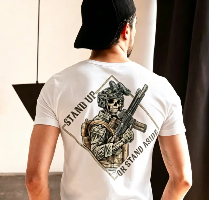2026 New Tactical Family Matching Unisex Oversized T Shirt Tactical Skeleton Soldier Back Print White Streetwear Tops
