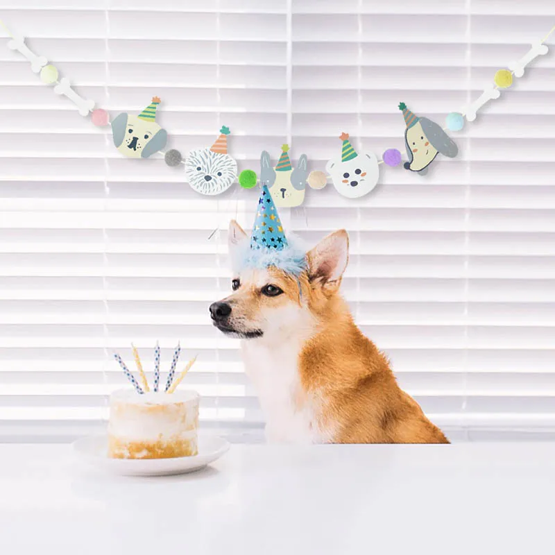 1 Set Lovely Cat Dog Design Paper Banner Bunting Pet Birthday Party Decoration Garland For Baby Shower Kids Birthday Favor Decor