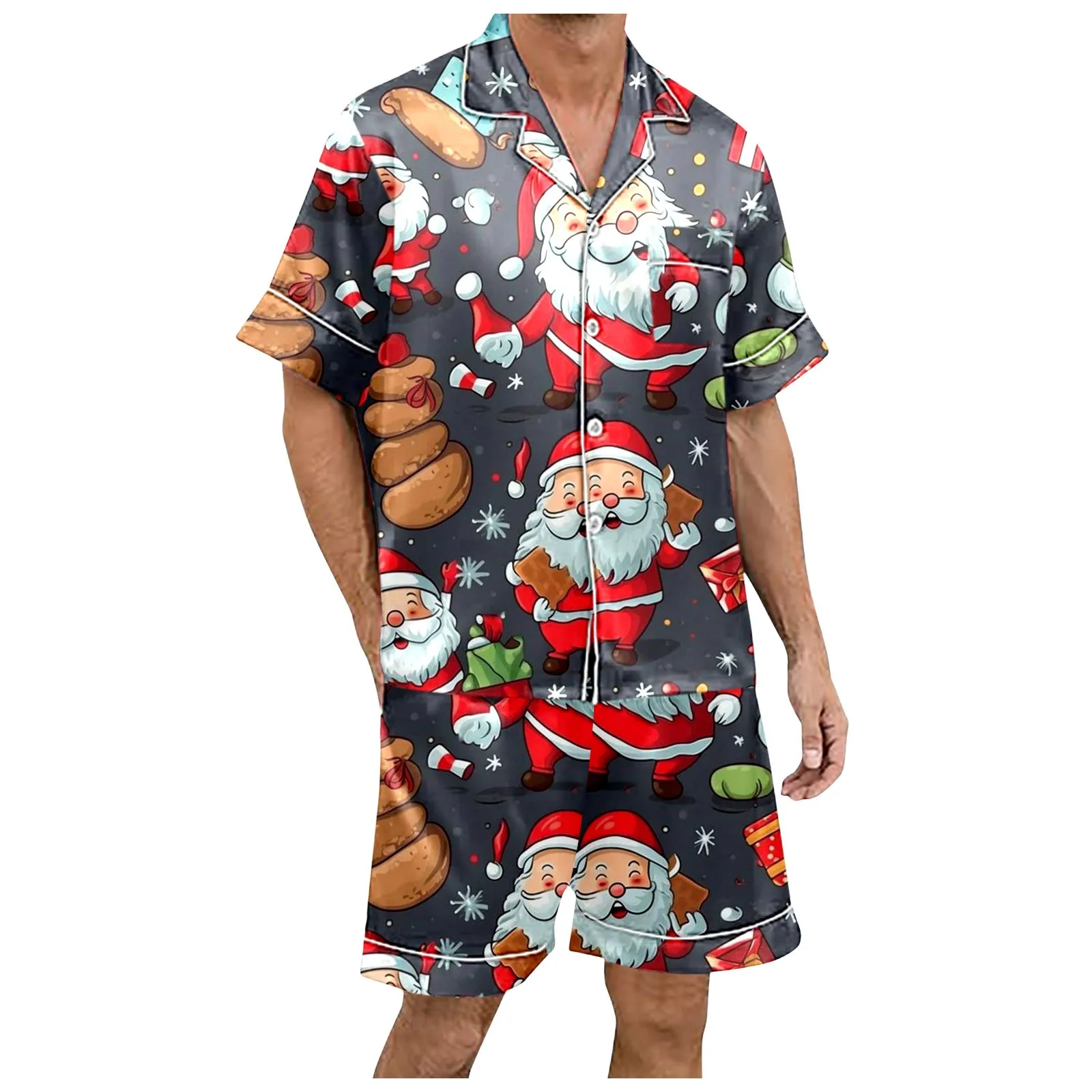 Christmas Print 2 Piece Funny Printed Shorts Set Y2k Silk Pajamas for Women Satin Cozy Matching Aesthetic Pajamas Shirts Sets