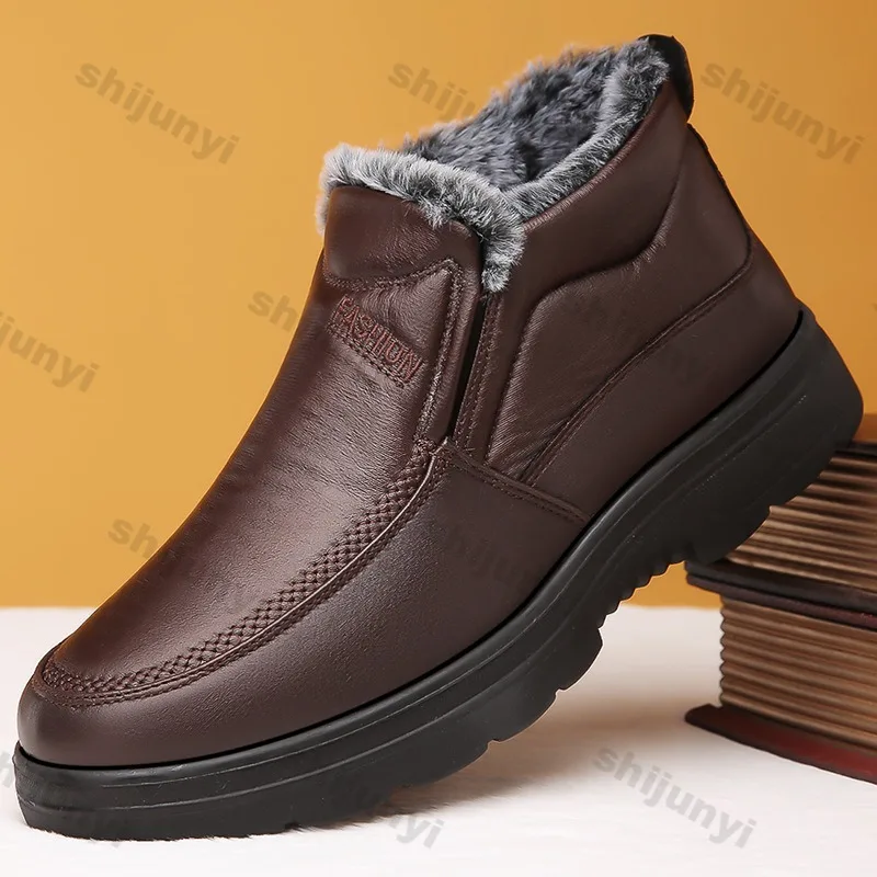 Winter men\'s ankle boots plush warm anti slip waterproof cotton shoes comfortable lightweight   outdoor indoor men shoes zapatos