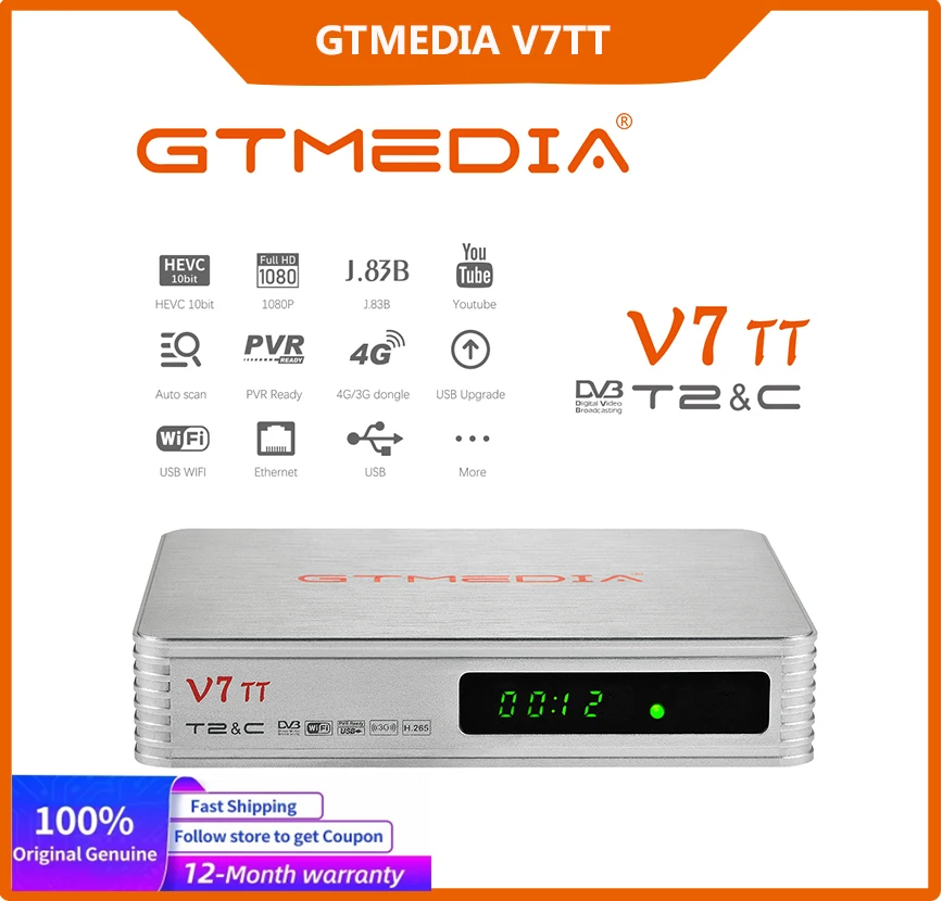 NEW Gtmedia V7 TT 1080P Full HD DVB-T/T2/DVB-C/J.83B Support H.265 HEVC/10bit 4G Dongle with USB WiFi Terrestrial Cable TV Tuner