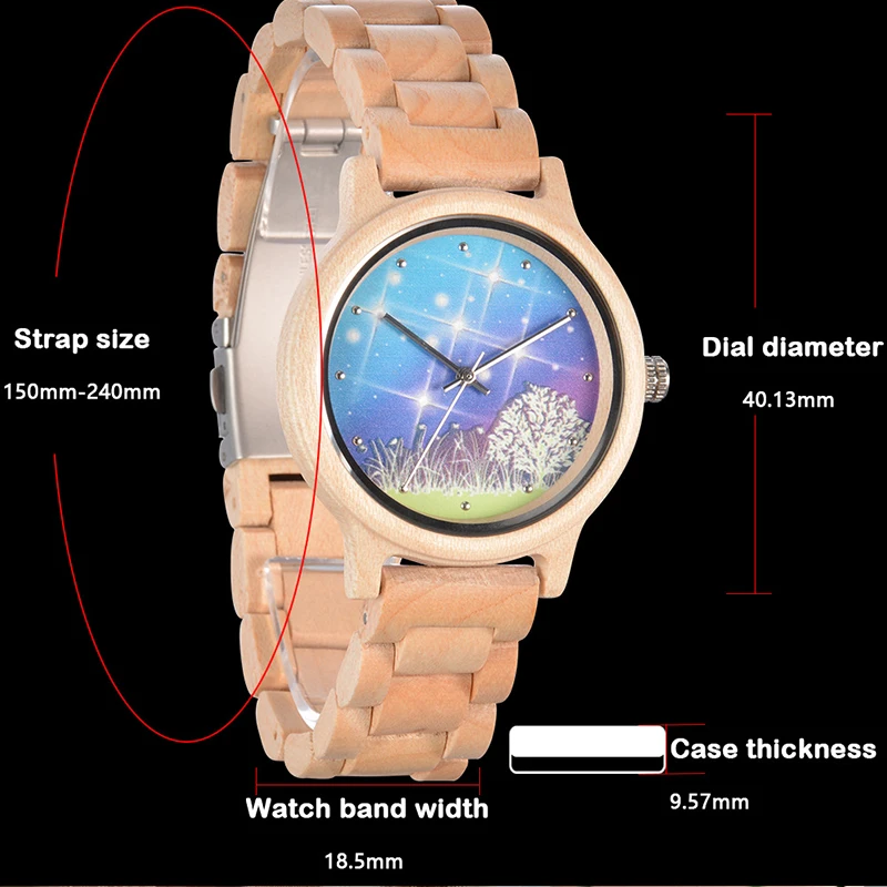 Orologio in legno per donna Design unico orologio da polso leggero a vento orologi Casual e alla moda con cinturino in legno luminoso