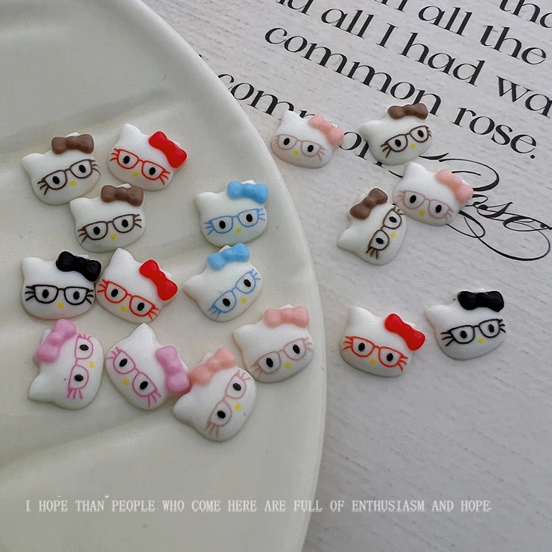 50 шт./пакет 3D розовые очки Hello Kitty Nail Charms Kawaii Resin Kitty Cat Nail Art украшения Sweet False Nail Kitty Nail Part