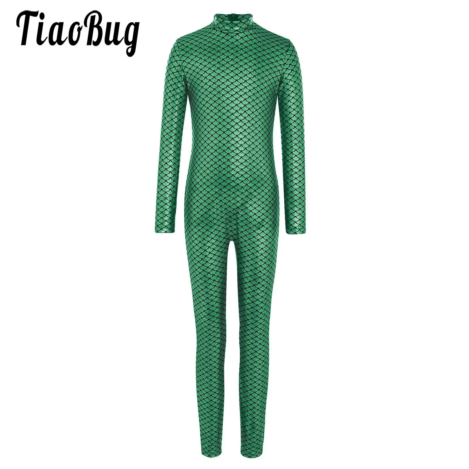 

Kids Girls Mermaid Fish-scale Print Unitard Ballet Leggings Metallic Long Sleeve Jumpsuit Gymnastic Full-body Bodysuit Dancewear
