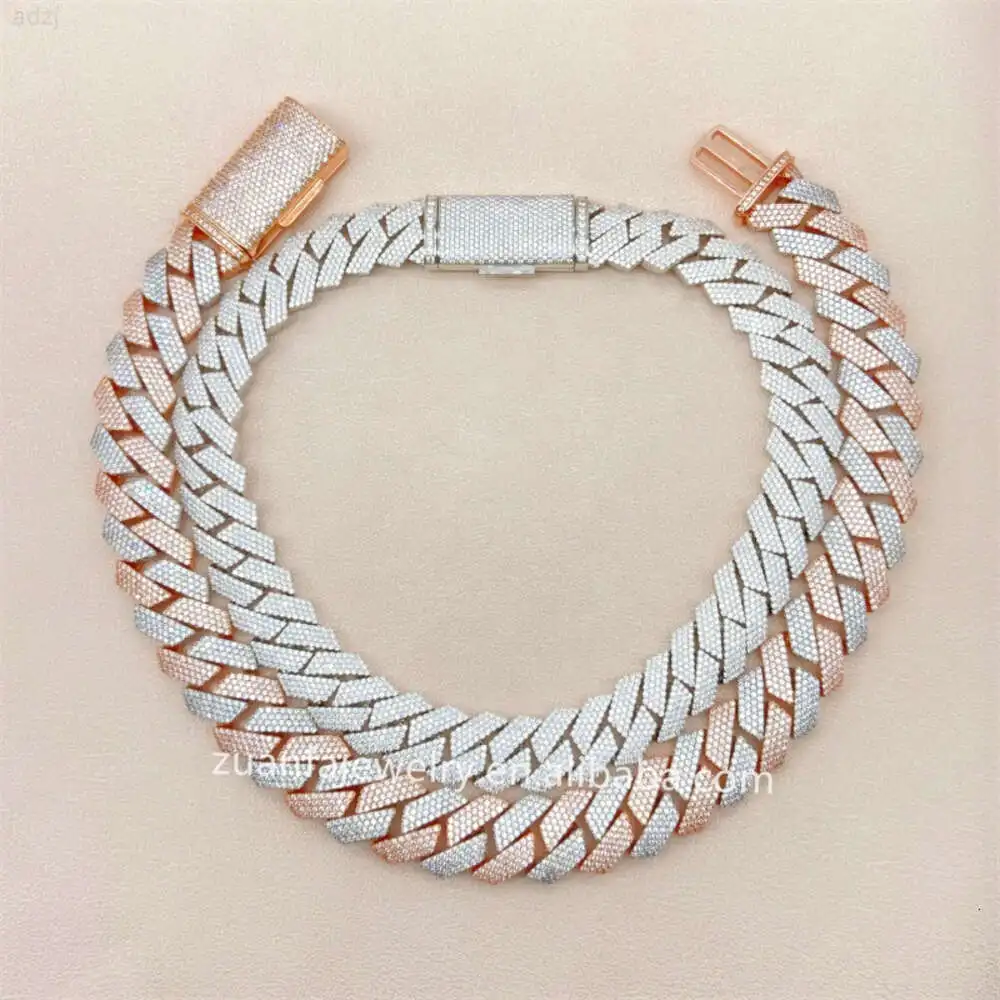 

Ювелирные украшения из белого золота и желтого золота, двухцветная большая цепочка из кубинского плетения с бриассанитом Майами в стиле хип-хоп, 20 мм 22 дюйма