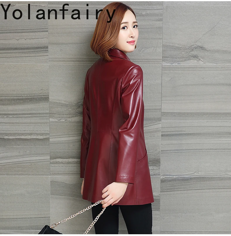 YOLANFAIRY معطف جلد الغنم الحقيقي امرأة الخريف الشتاء 2025 موضة منتصف طول سترة جلدية حقيقية المرأة Jaqueta الأنثوية #2