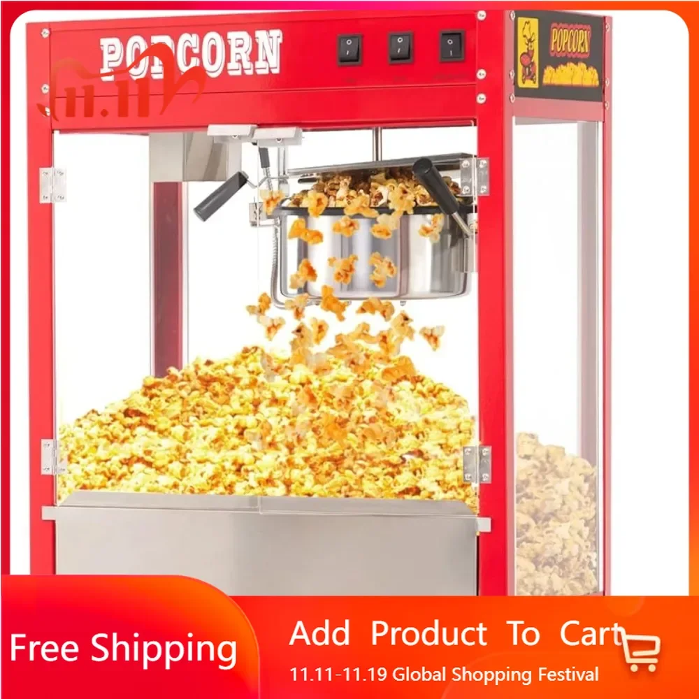 

Popcorn Machine with 8 Oz Kettle, Vintage Movie Theater Commercial Popcorn Machine with Interior Light - Red