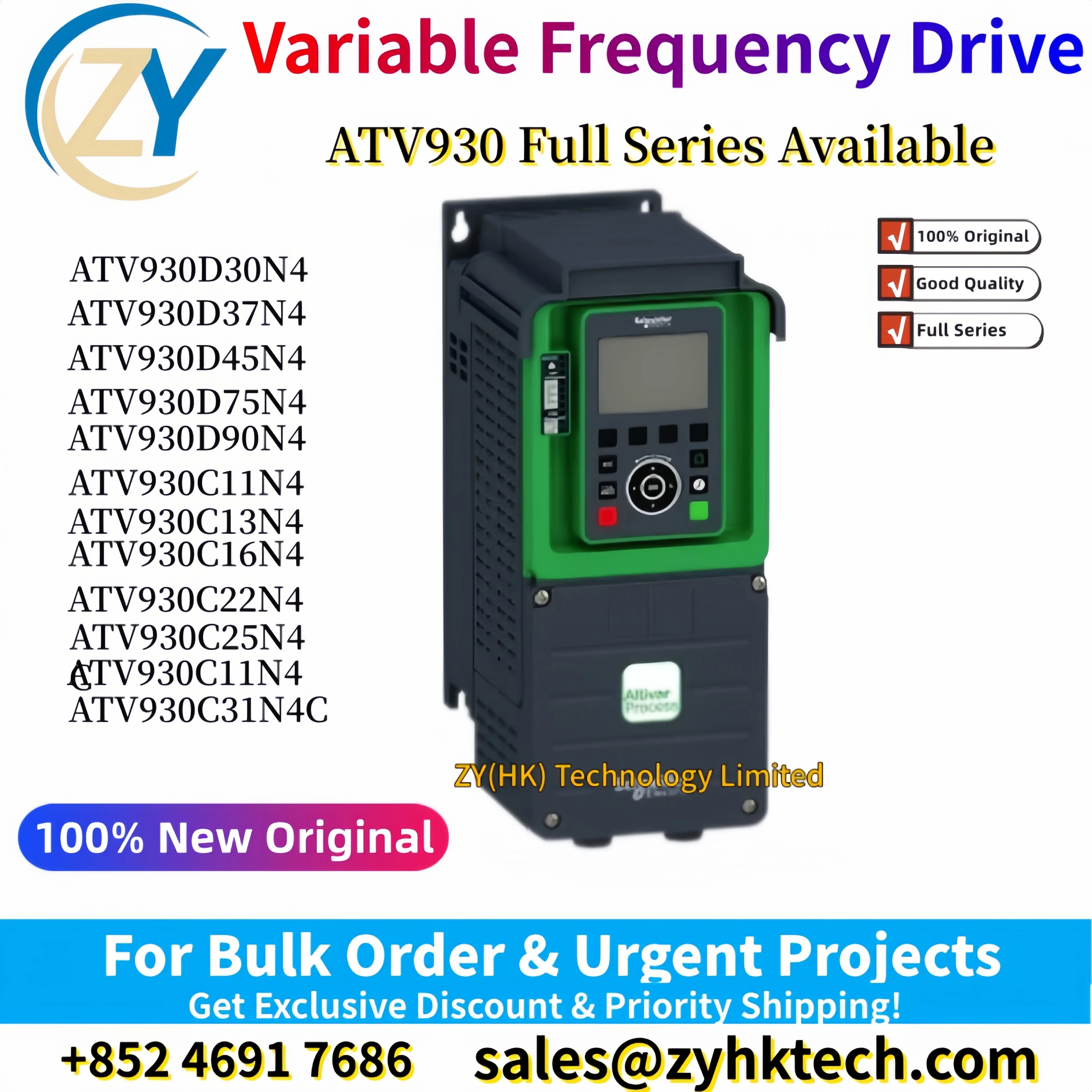 New Original ATV930 11kW 15kW 18kW 22kW 25kW 30kW 37kW 45kW 55kW 75kW 90kW VFD U D C N4 Inverter In Stock Fast Shippin