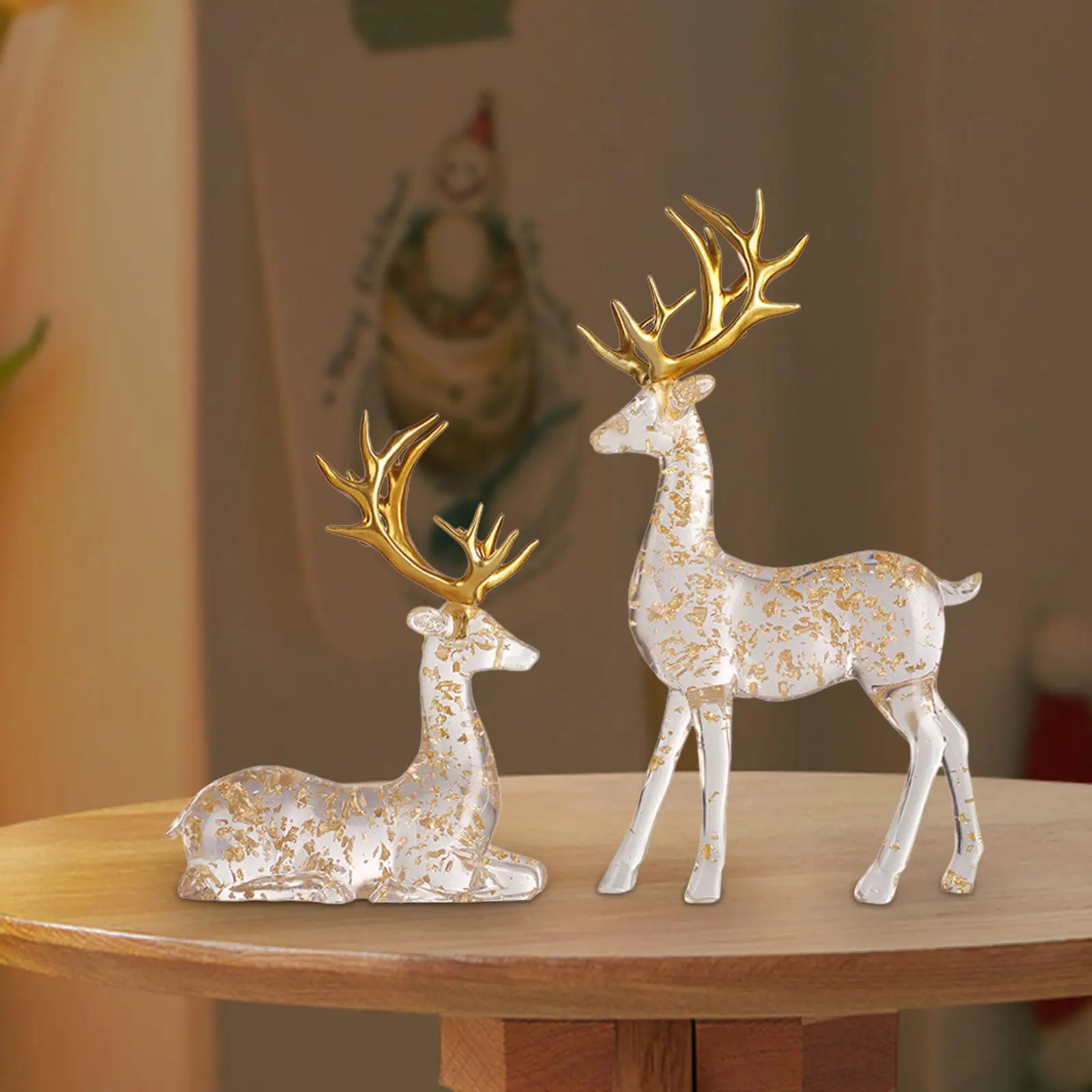 

2 Pieces Deer Statues,Decorative Figurines,Reindeer Statues Crafts Desktop Ornaments Elk Resin Statues for Birthday Halloween