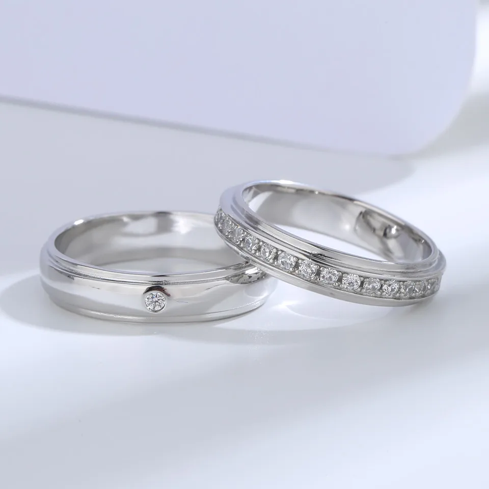 Couples 925 Sterling Silver Elegant White Zircon Ring Set
