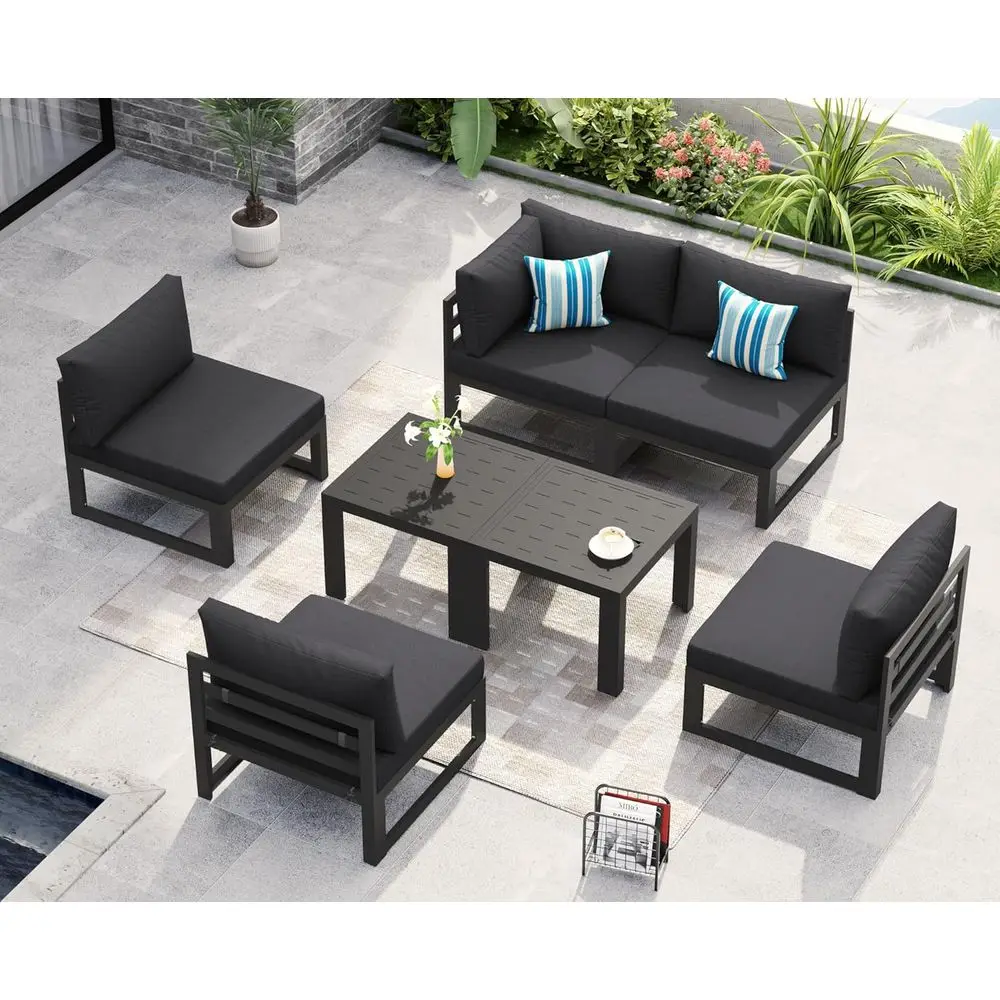 

Роскошный угловой диван для улицы на 5 человек с приставным столиком, большая L-образная мебель для патио, глубокие сиденья с мягкими подушками, нагрузка до 227 кг.