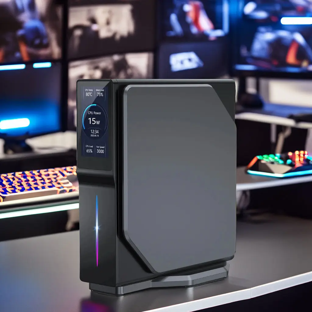 Mini PC da gioco Intel Alder Lake-N150 con schermo LCD Mini computer verticale da 16 GB DDR4 512 GB M.2 SSD per ufficio domestico