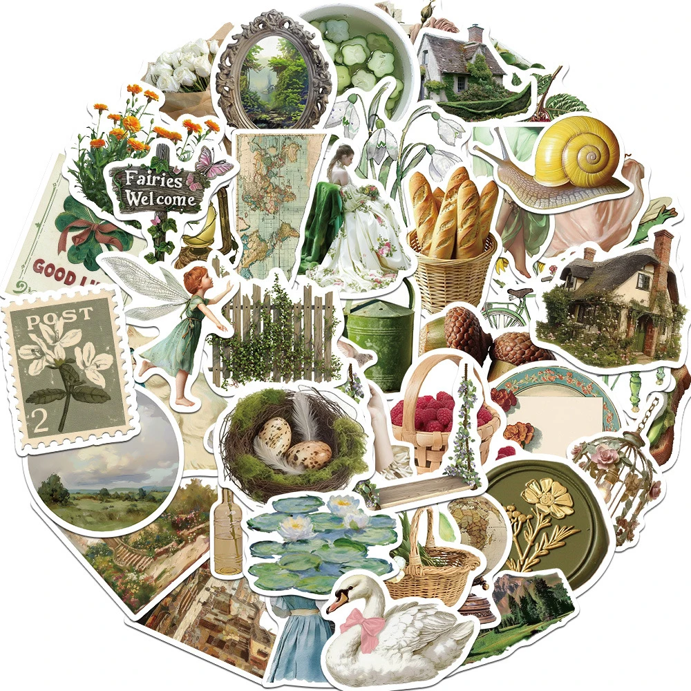 

10/30/50pcs Ins Style Retro Pastoral Aesthetic Art Stickers Vintage Country Life Cartoon Decals for Notebook Phone Water Bottle