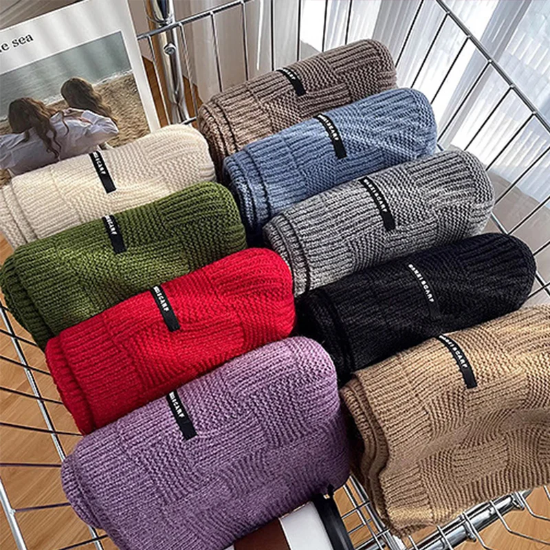 Korean Women Autumn Winter Scarfs 2024 New Solid Color Knitted Minimalist Warm Neck Warmer Sweet Elegant Soft Versatile Shawl