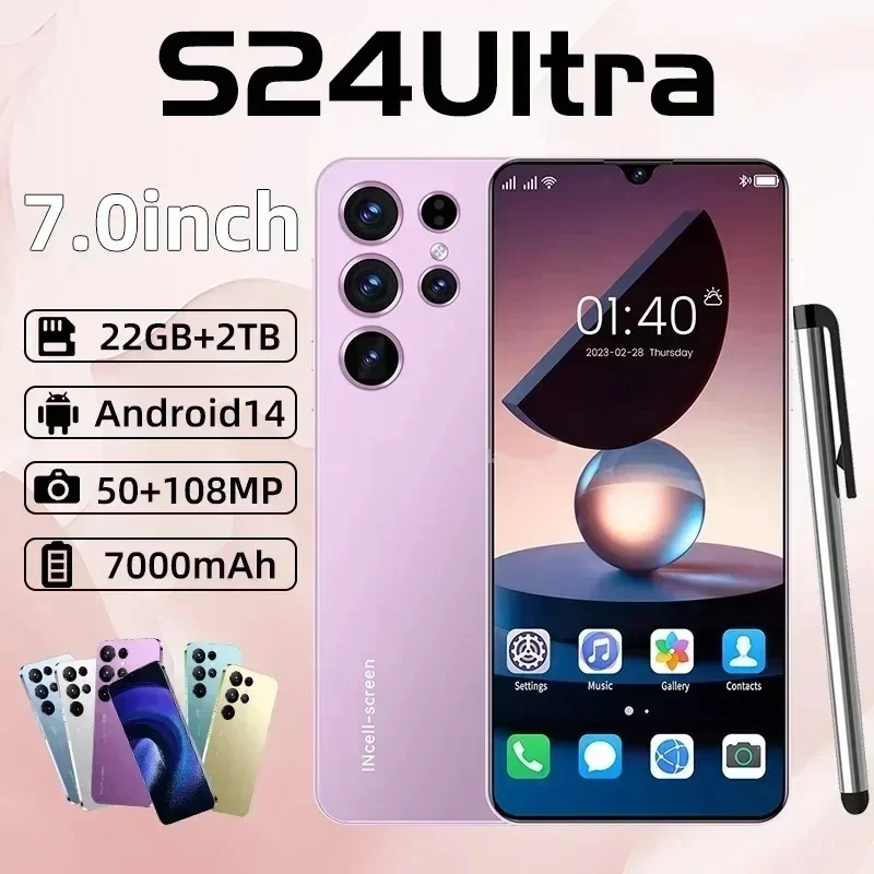 

Nuevo S24 Global Super Smartphone, Smartphone con Pantalla de 7,0 Pulgadas, Android 14, 22GB + 2TB, 7000mAh, 5G, Doble SIM, Snap