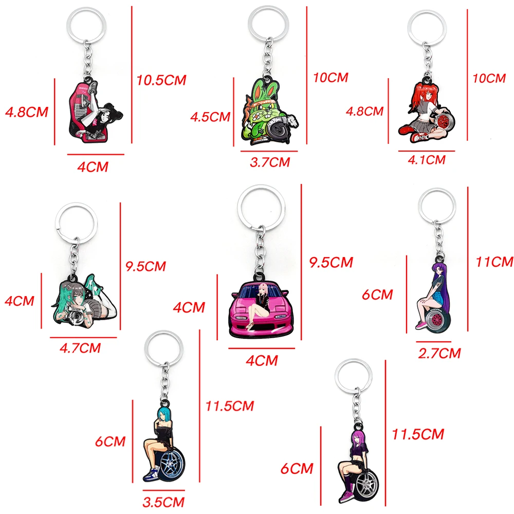 JDM Key Ring Keychain Racing Modification Culture Style Metal Zinc Alloy Keyring For Car Wheel Turbo Sexy Girl Auto Accessories