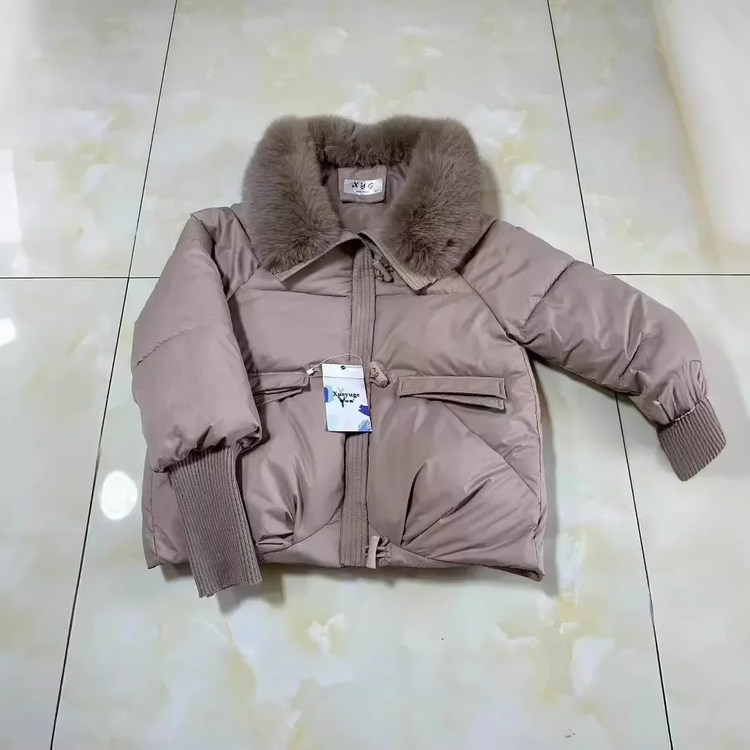 Parkas cálidas con Cuello de piel para Mujer, chaqueta acolchada, abrigo corto grueso, ropa de calle, Tops de manga larga con bolsillos, invierno, nuevo