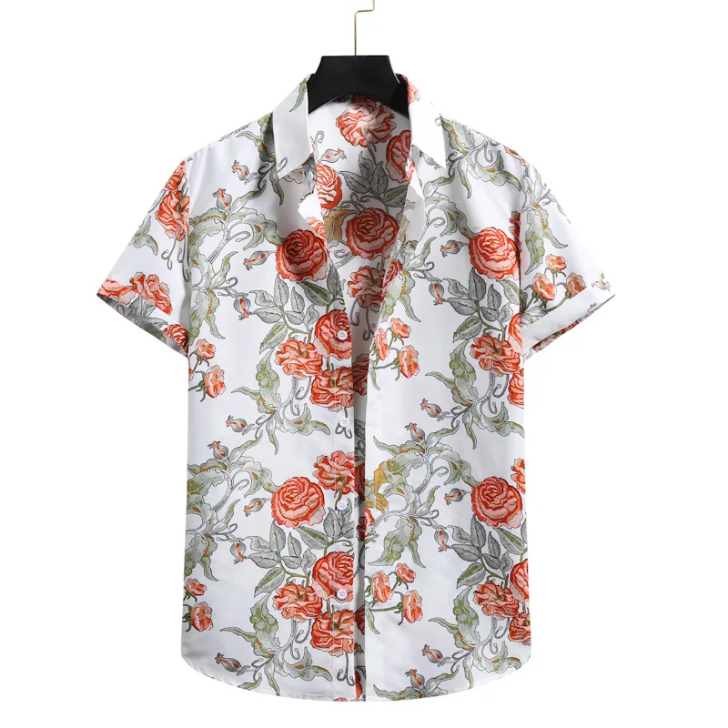 Men's Hawaiian Plant Flower 3D Print Beach Shirts Holiday T-Shirt Plus Size Streetwear Men Short-Sleeved Clothing Men Clothes