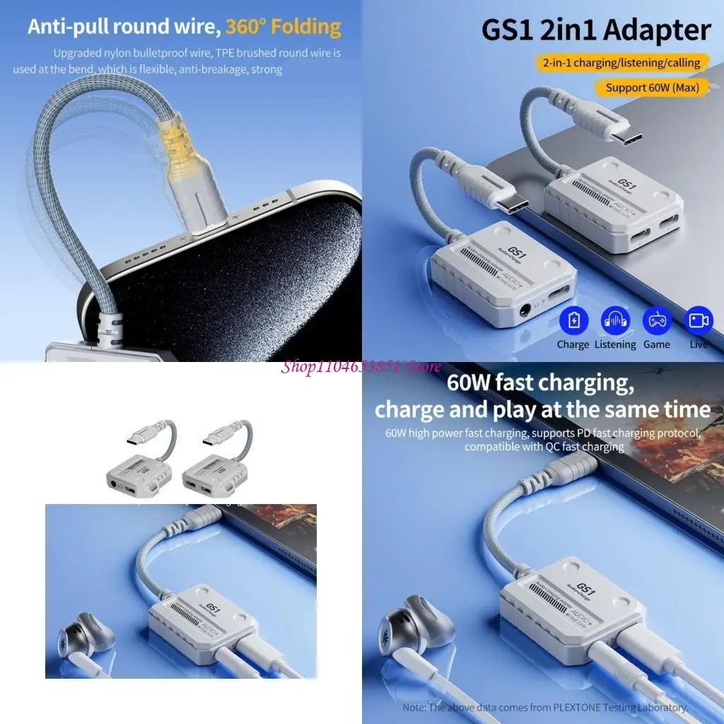 Double Port Type C To 3.5mm&Type C Radio Charging Adapter Converter, HiFi Sound