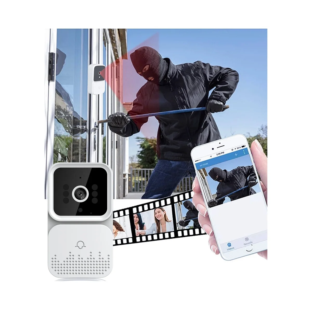 Home Security Pir Motion Chime Door Sensor Sound Alarm 20 Song Smart Doorbell Ring Touch Button