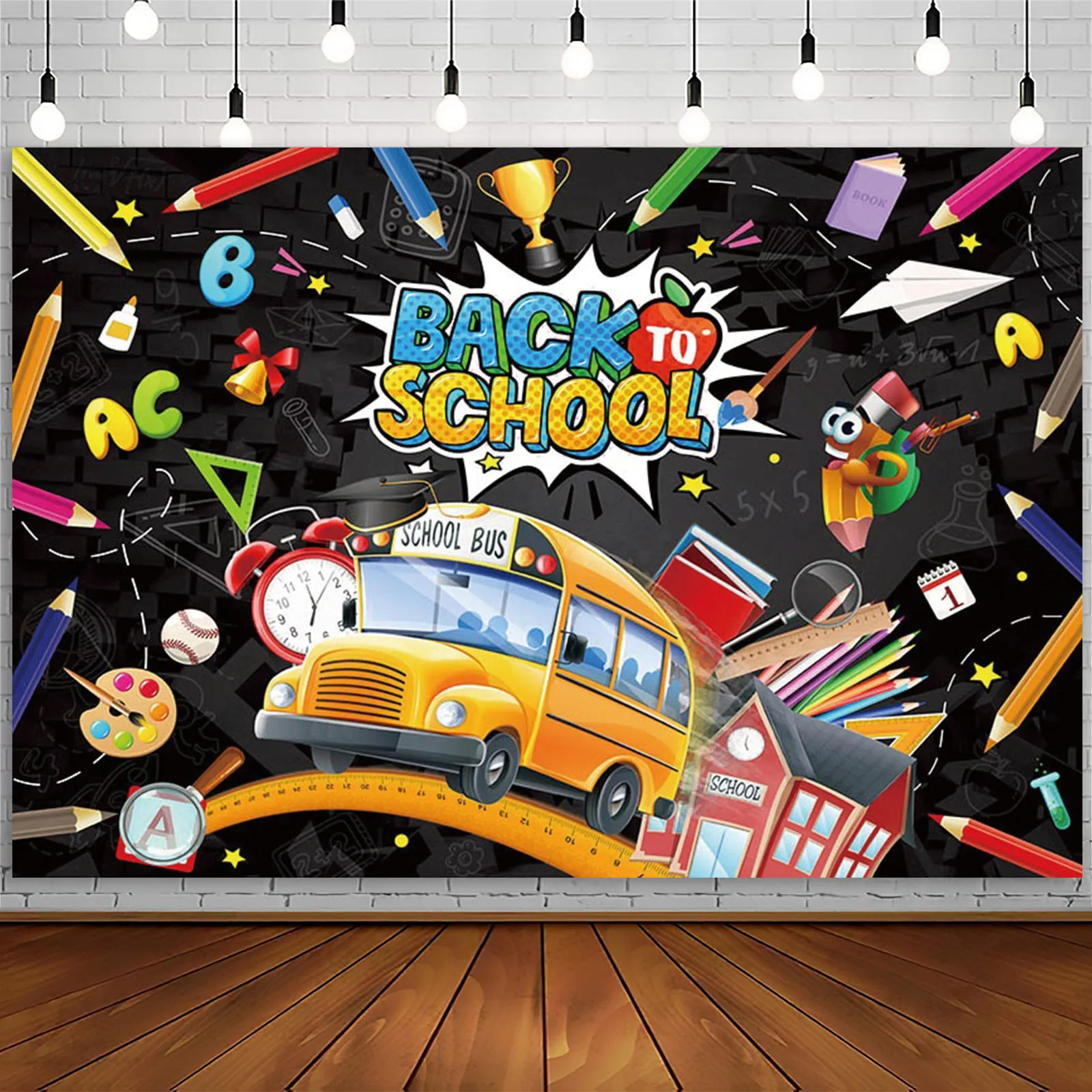 العودة إلى المدرسة خلفية أقلام رصاص ملونة حافلة مدرسية الفصول الدراسية الاحتفال حزب ديكور الطالب الذهاب إلى المدرسة خلفية الصورة #4