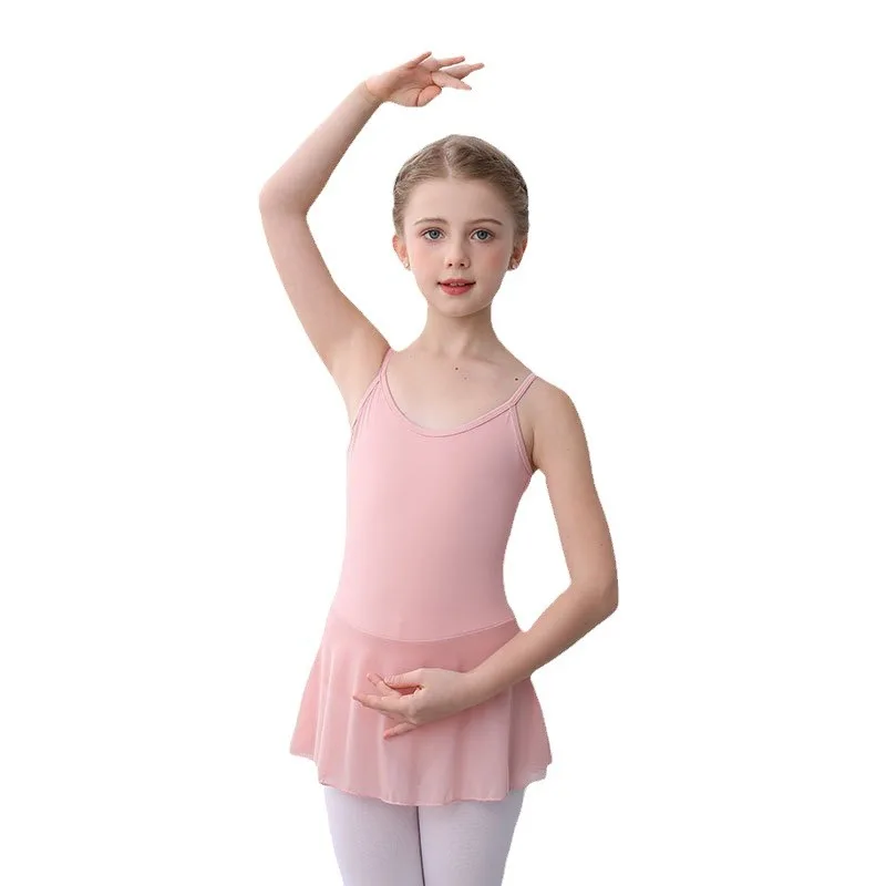 Girls Ballet Leotards Pink Ballet Dress Camisole Skirt Dress Summer Sleeveless Ballet Dance Costumes Cotton Gymnastic Bodysuits