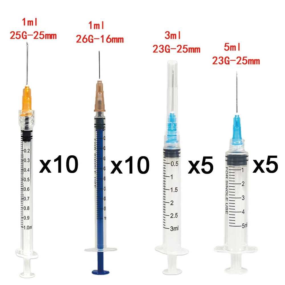 30Pack 1ml 3ml 5ml Individually Sealed Packed Disposable Luer Lock Syringes with Needle for Pet and Animal Injector