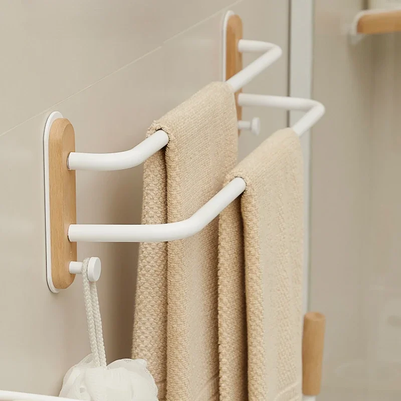 

Bathroom item rack Wooden towel rod Non punching toilet storage shelf Creative wall towel shelves Practical restroom storager