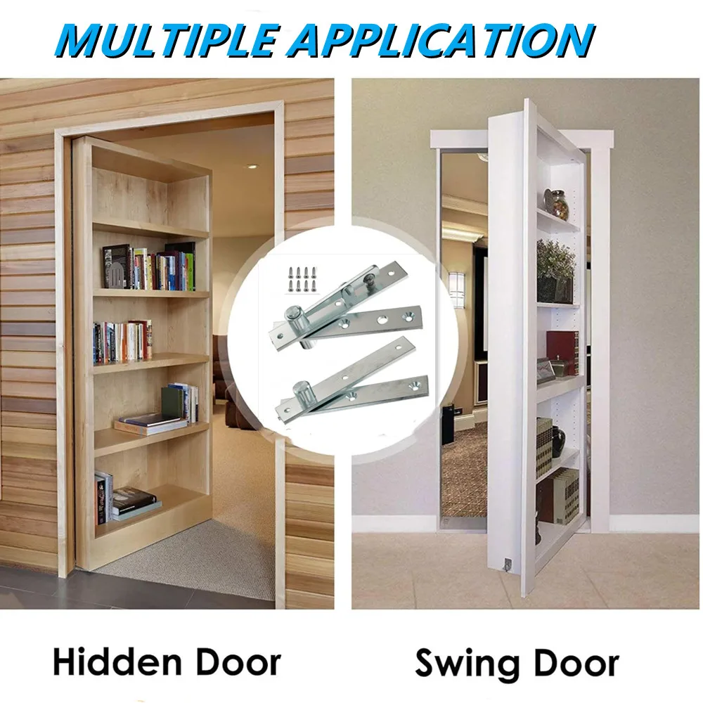 360° Rotation Heavy Duty Pivot Hinge Stainless Steel Hidden Door Hinges Invisible Pivot Door Hardware for Secret Doors Bookshelf