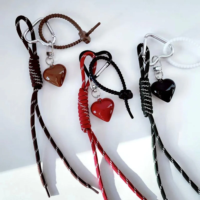 حبل مضفر القلب حقيبة سلسلة المفاتيح الديكور على ظهره معلقة الهاتف المحمول دلو حقيبة قلادة سلسلة مفاتيح الكرتون