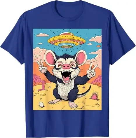 Opossum Selfie UFO Possum Alien Opossum T-Shirt Cute Streetwear Aesthetic Clothes Humor Funny Mouse Graphic Y2k Top Saying Tee