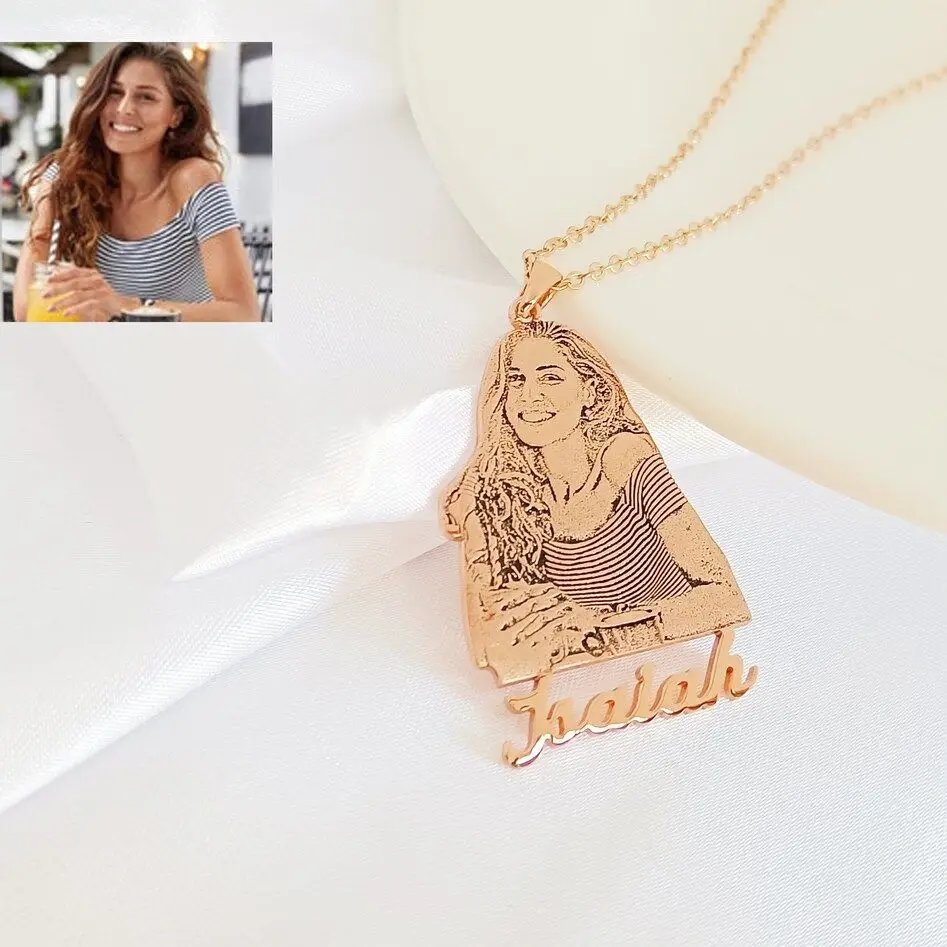 Personalized Photo Name Necklaces For Women Custom Name Pendant Necklace Stainless Steel Loves Child Gold Nameplate Jewelry