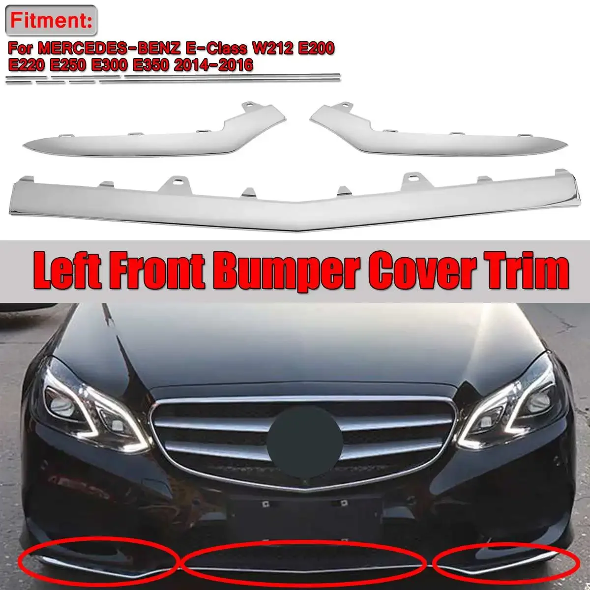 

Car Front Bumper Splitter Lip Diffuser Spoiler Lip Lower Chrome Trim For Mercedes For Benz E-Class W212 E200 E220 E250 2014-2016