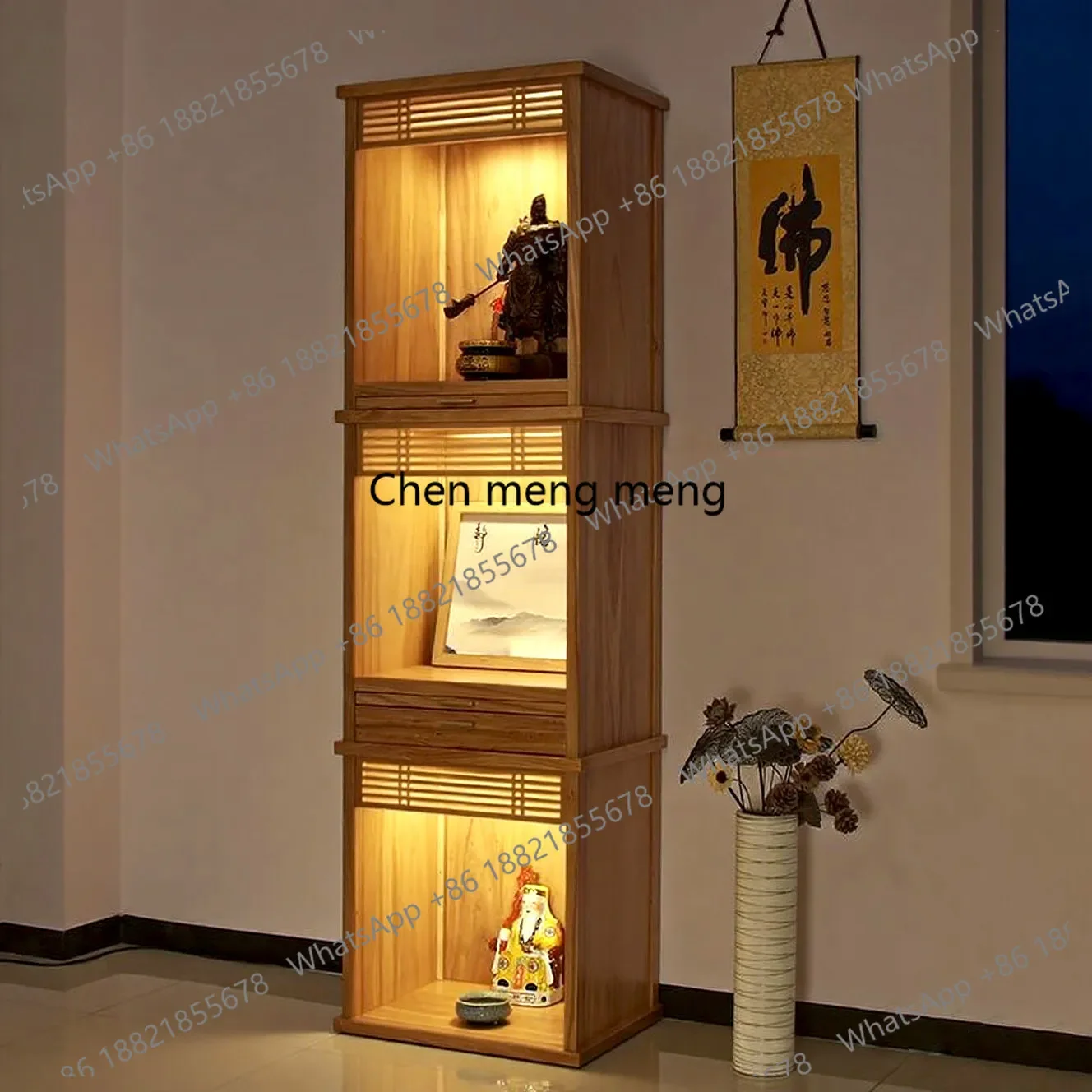 three-layer buddha niche for worshiping  cabinet solid wood god of wealth guanyin guan gong land worship cabinet A55