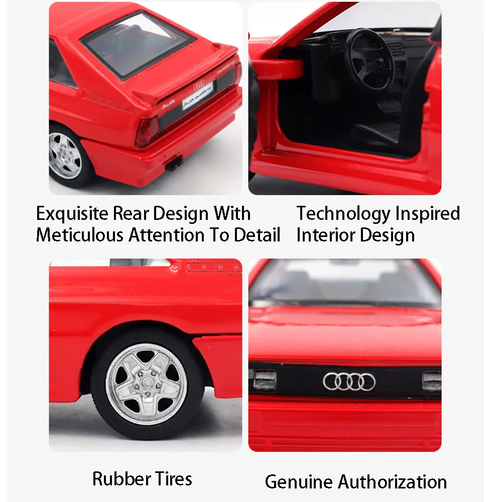 1:36 Audi 1980 Toy Cars Alloy Die-casting Models With 2 Doors Opened Pull Back Function Rubber Tire Vehicle Toys For Kids' Gifts