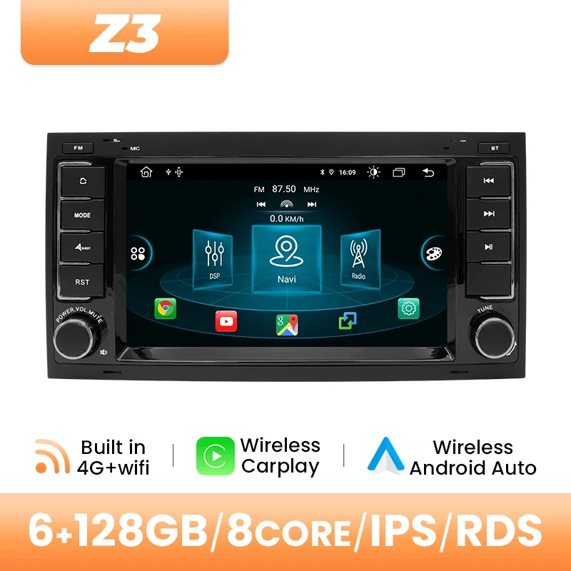Draadloze Carplay Android 14 Autoradio Speler Voor VW Volkswagen Touareg Transporter T5 4G Wifi GPS 8 GB 128 GB Navigatie DSP RDS