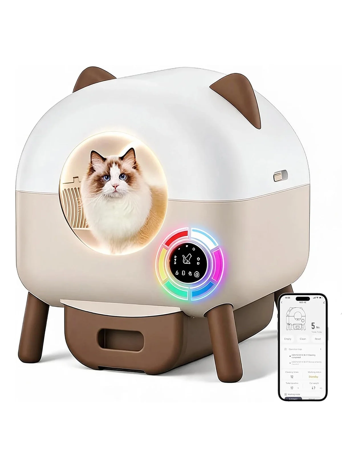 Selbstreinigende automatische Katzentoilette - 66L großes Fassungsvermögen für Haushalte mit mehreren Katzen - App-Steuerung, leise Geruchskontrolle, intelligente Sicherheitssensoren, 6 Modi