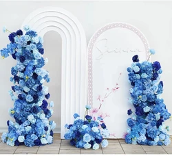 Luxury Royal Blue Wedding Backdrop Floral Arrangement Rose Hydrangea Orchid Floor Flower Ball Banquet Party Event Window Display