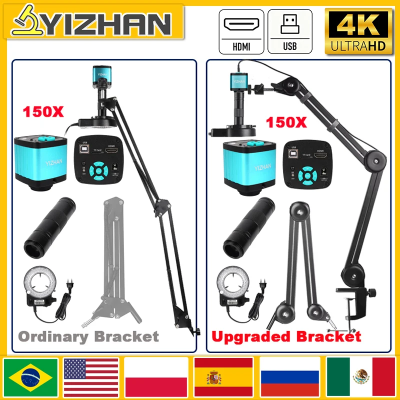 YIZHAN 150X Zoom Lens Electronic Digital Microscope 4K 48MP HD Soldering Camera HDMI USB IMX327 Microscopio Tools Stand Repair
