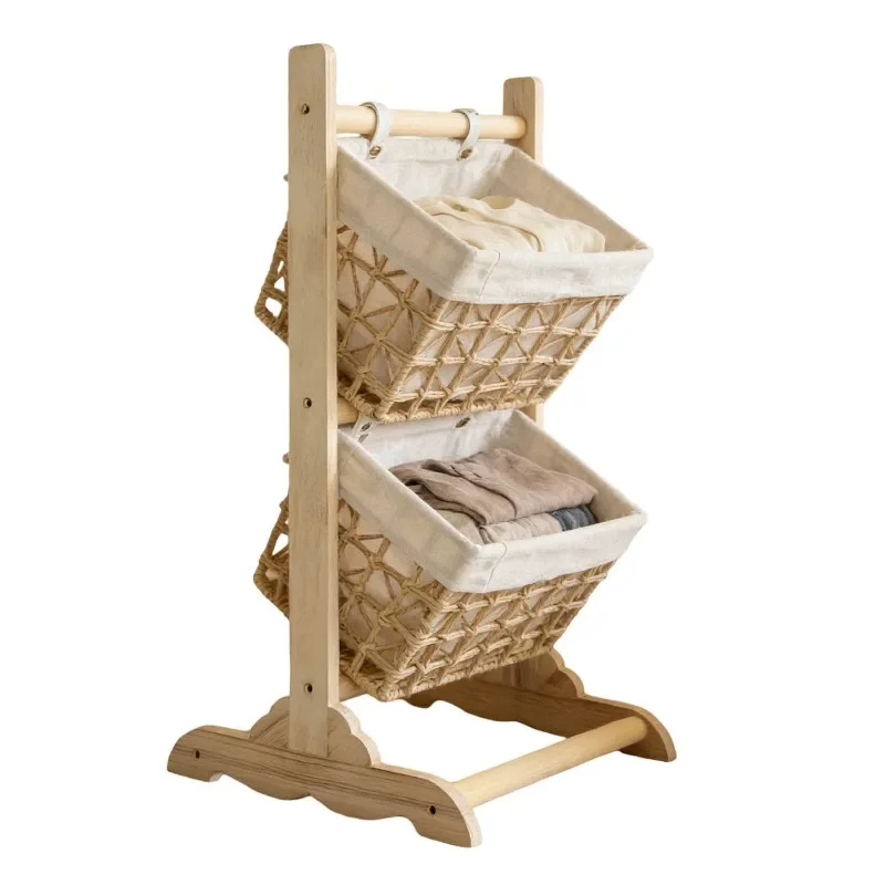Snack woven storage rack, household multi-layer storage rack, sundries, books and newspapers floor rack